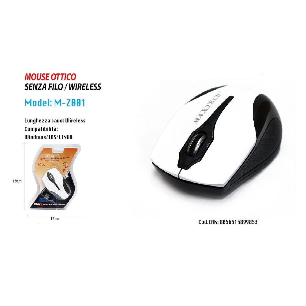Trade Shop - Mouse Wifi Pc Computer Usb2.0 Senza Fili Wireless 2.4 Ghz Maxtech Win-ios M-z001 -