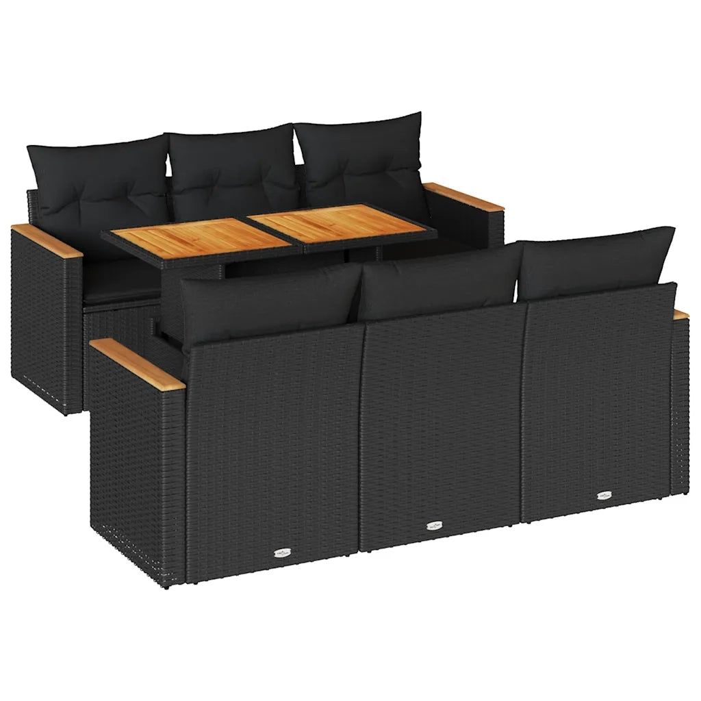 Set Divani da Giardino con Cuscini 7pz Nero Polyrattan Acacia 3327443
