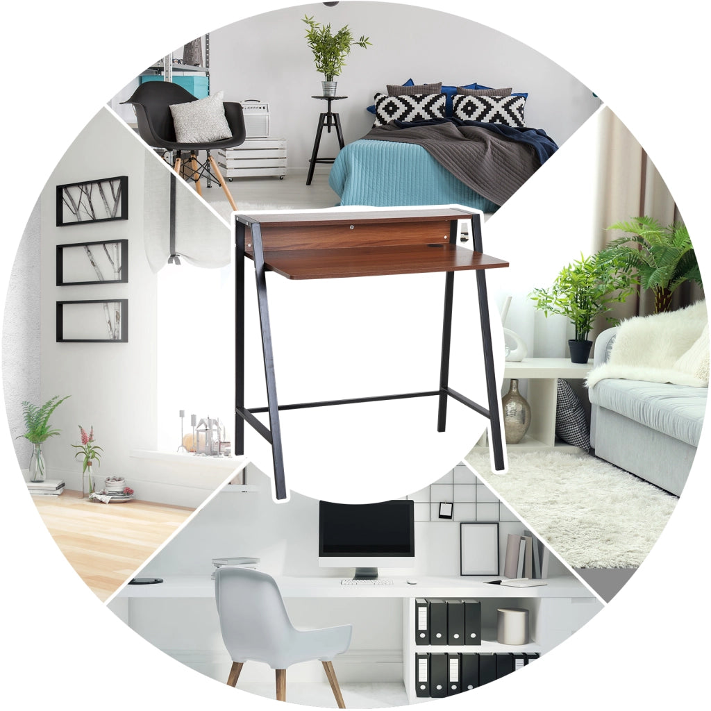 Scrivania da computer con cassetti e gestione cavi ¨C Zephmum ¨C 84x45x85 cm, noce e nero