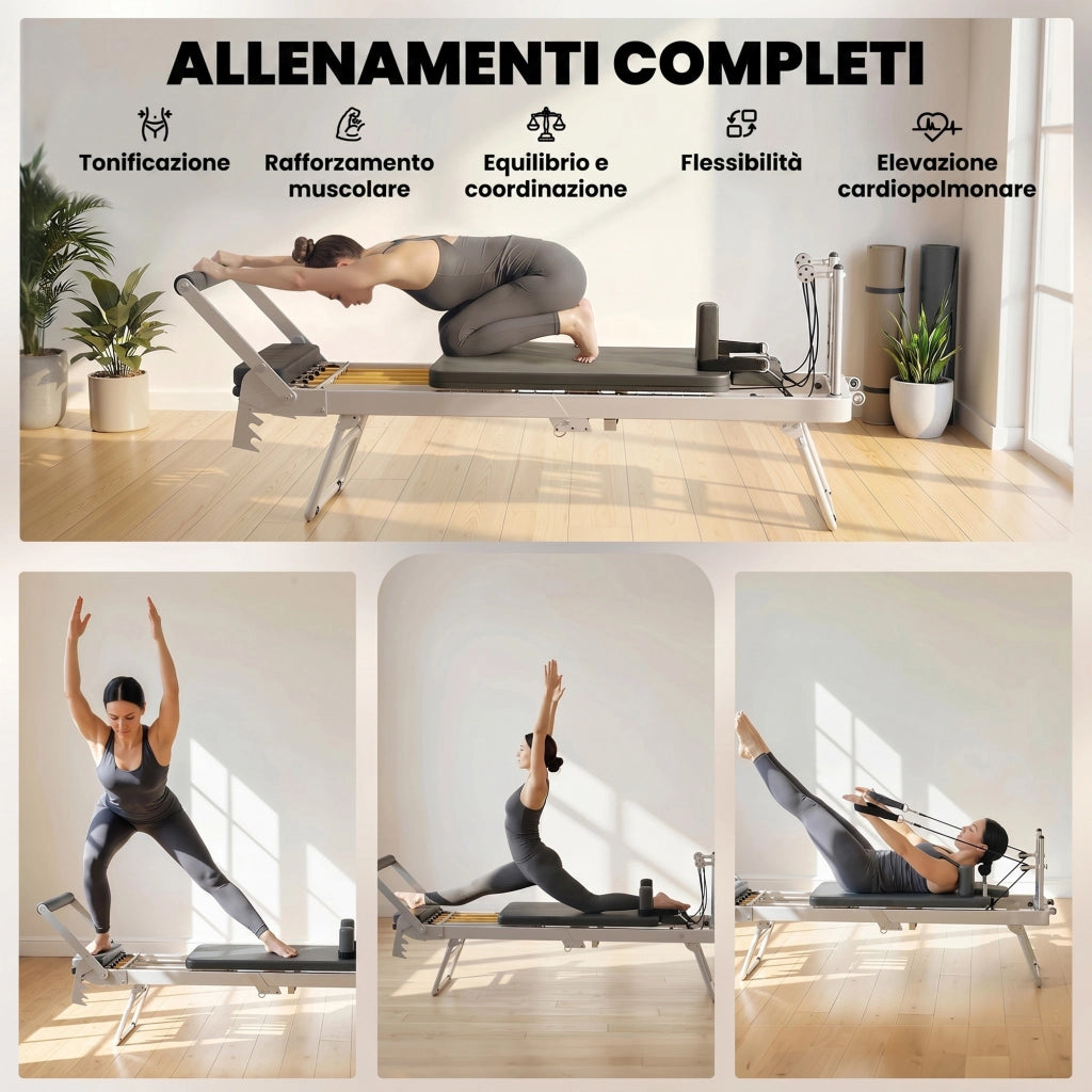 Letto Pilates Pieghevole con Elastici ¨C Zephmum ¨C Grigio