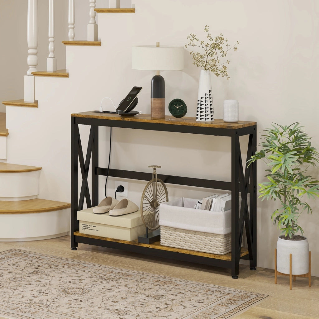 Tavolino console a 2 livelli ¨C Minimal ¨C 100x24x75 cm marrone