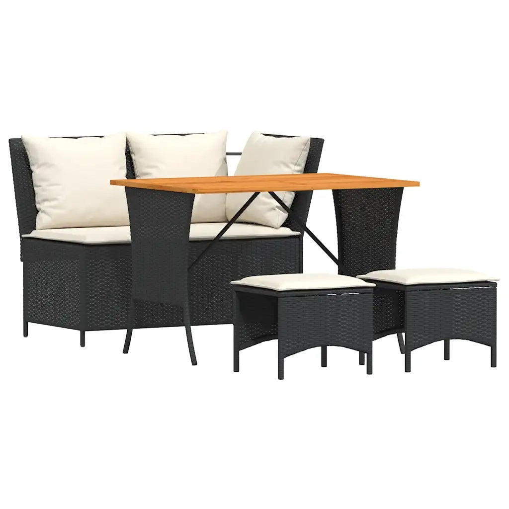 Set da Pranzo da Giardino 4 pz con Cuscini Nero in Polyrattan 4104131