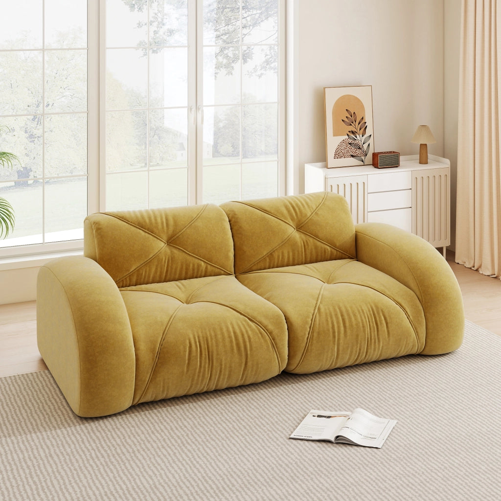 Divano modulare con cuscini a molle - Zephmum- Design ergonomico, struttura modulare, non assemblabile, giallo