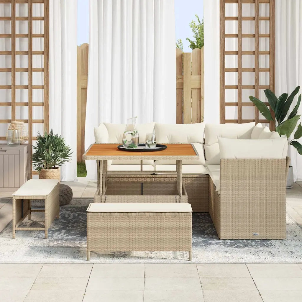 Set Divano da Giardino con cuscino 8 pcs beige e panna