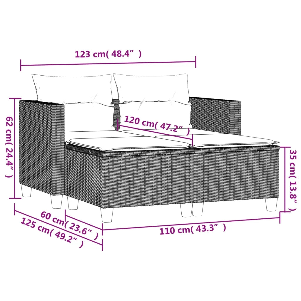Divano da Giardino 2 Posti con Sgabelli-Sofa da Giardino-Divano da esterno Grigio in Polyrattan 194554