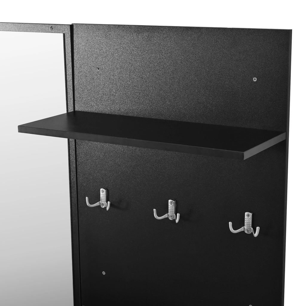 ARMADIO INGRESSO con scarpiera, specchio e LED 105x38x190 cm Nero