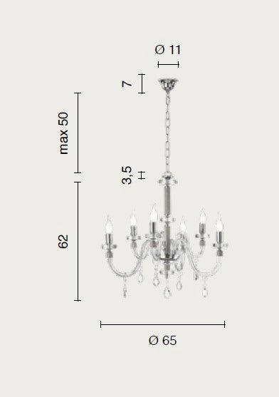 LAMPADARIO DIDO 6 LUCI AMBRA E ORO ATTACCO E14 D.65CM