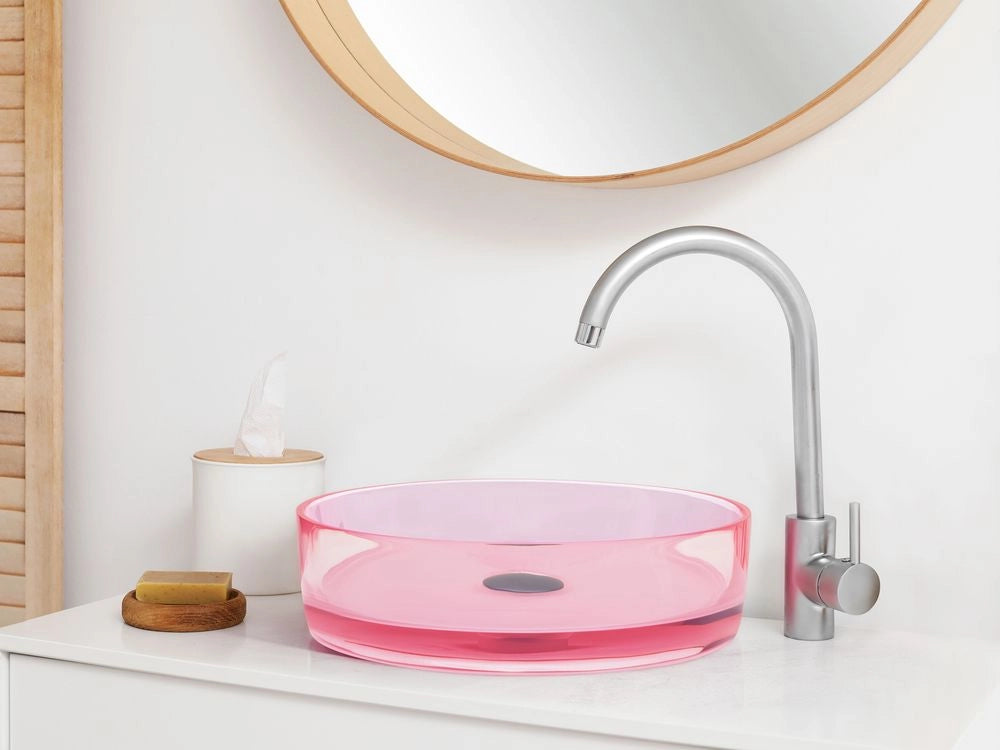 Lavabo rotondo Superficie solida semitrasparente 36 cm rosa bagno lavandino