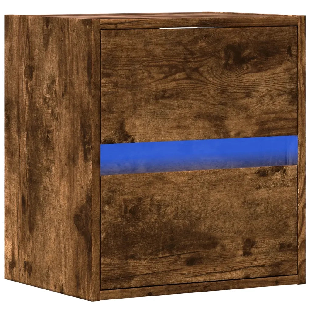 Comodino a Parete con luci LED Rovere Fumo 3307969