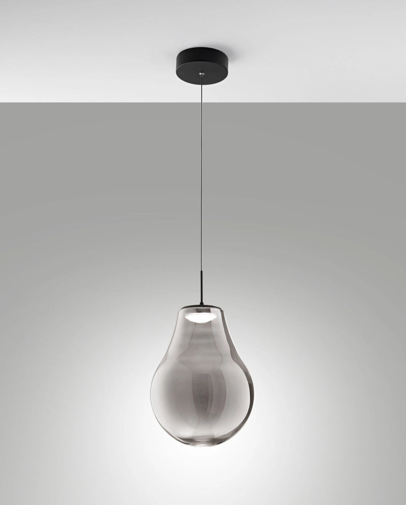 Lampada a sospensione Noa LED 14W 1510lm CCT 2700K-3000K-4000K, dimmerabile a step, struttura in metallo e vetro borosilicato, colore Fumé