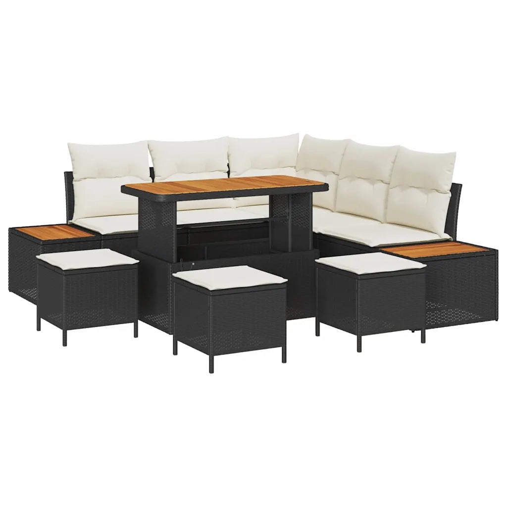 Set Divano da Giardino 9 pcs Nero polyrattan