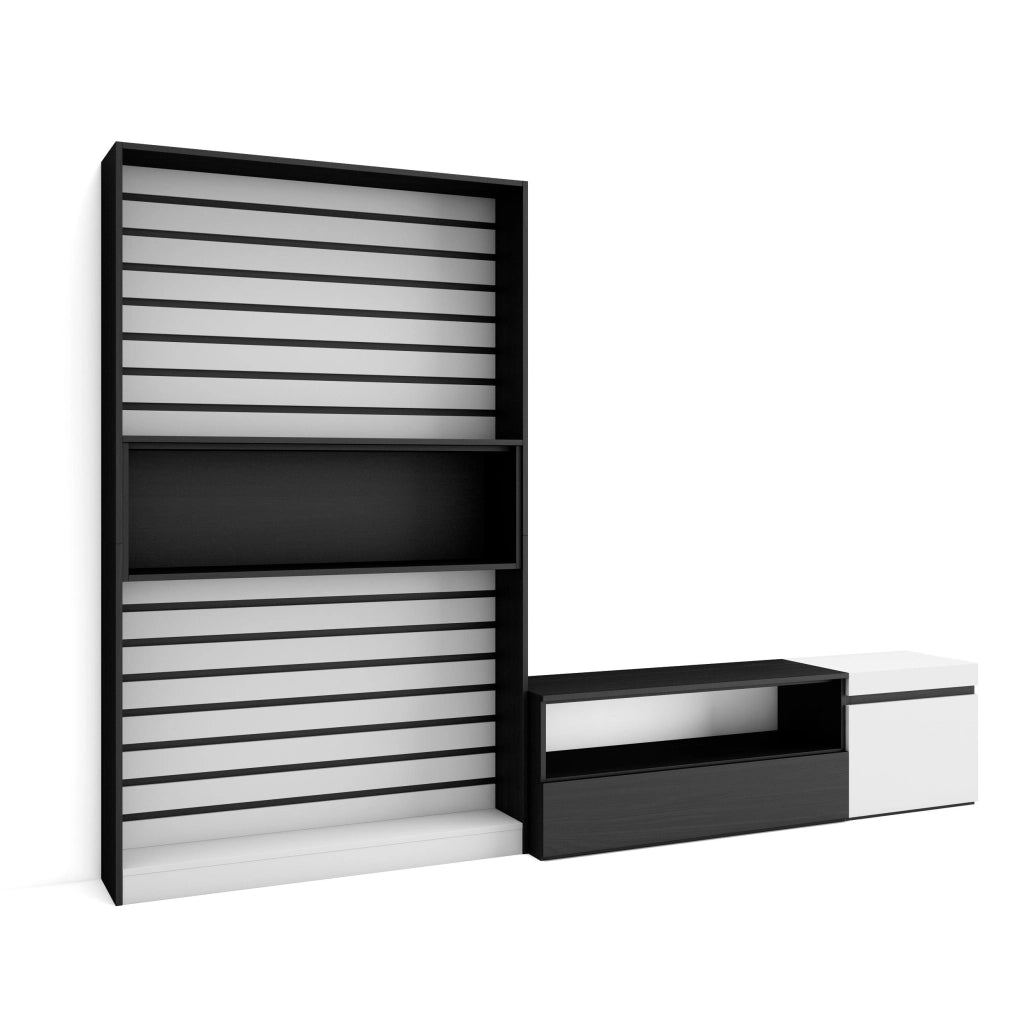Mobile TV, Soggiorno, 260x35x186cm, Per TV fino a 65", Set di mobili, Bianco e nero RF2541