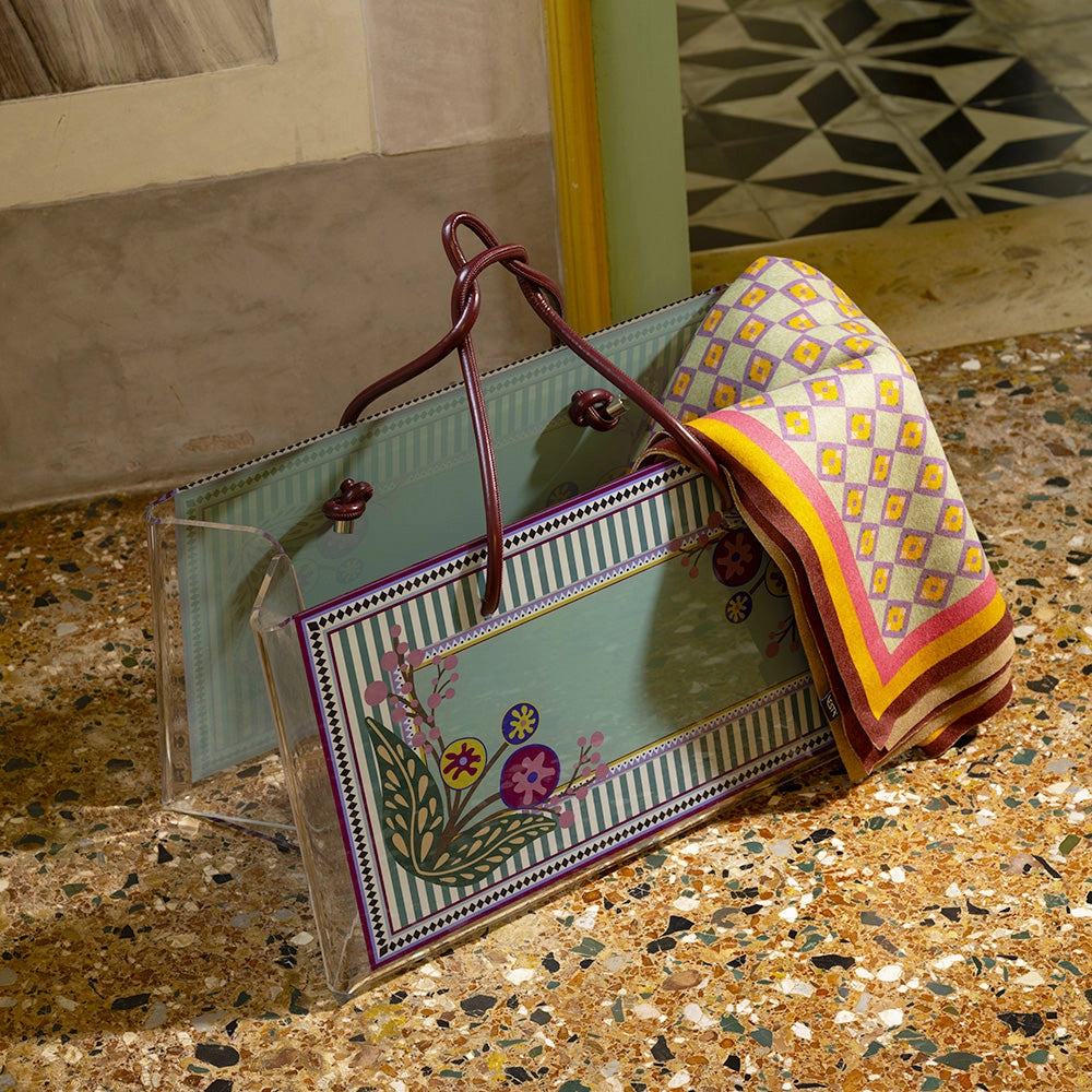 SHOPPER GRANDE CHARLOTTE IN CRISTALLO ACRILICO TRASPARENTE E CON DECORO DANUBIO