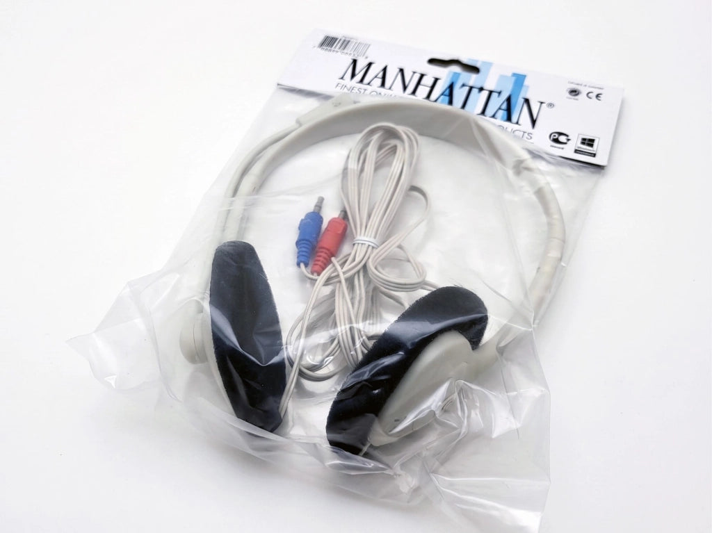 Cuffie Stereo PC con Microfono MANHATTAN Bianche SH-18B doppio Jack 3,5" - Chat Videocall