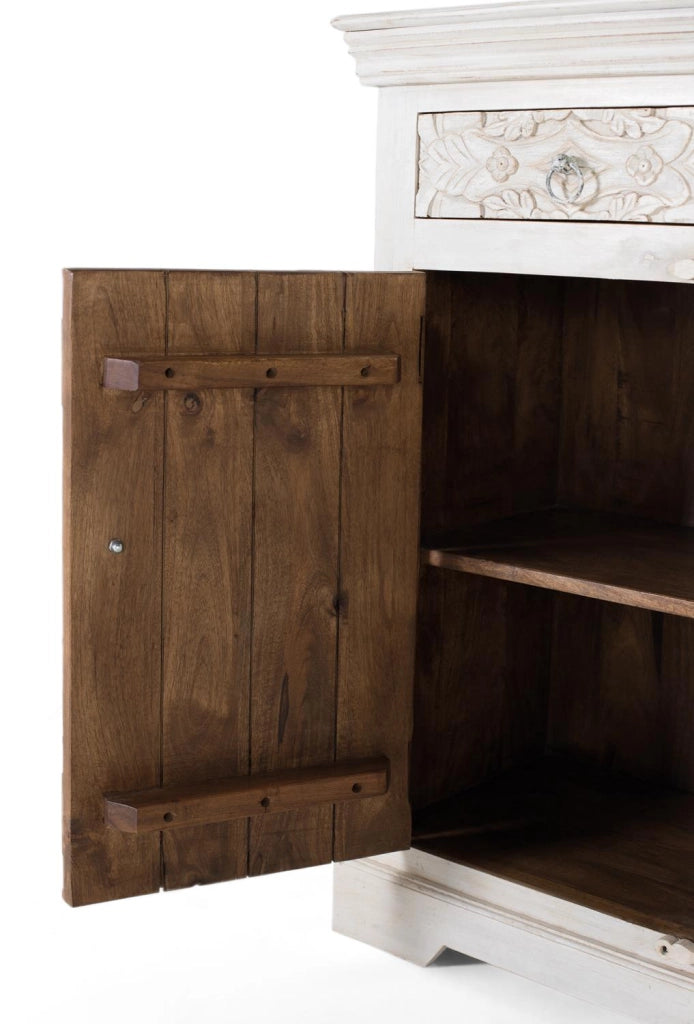 Credenza in massello di mango bianco invecchiato