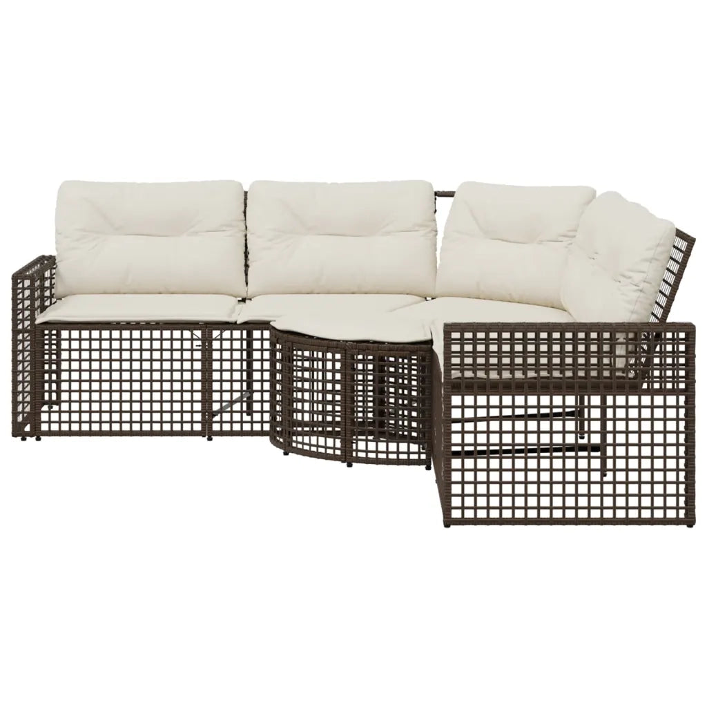 Divano da Giardino a L con Cuscini e Pouf Marrone in Polyrattan 365894
