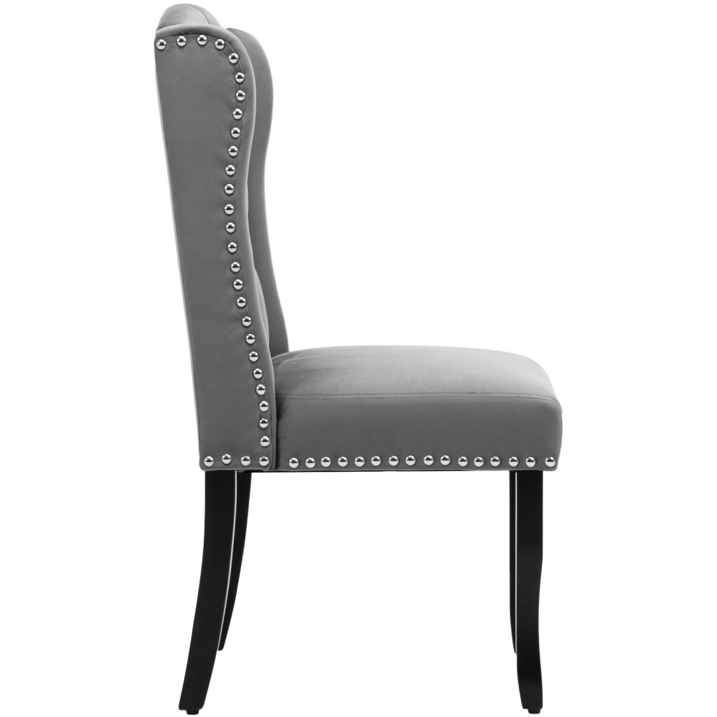 Set di 2 sedie da pranzo in velluto grigio con gambe in legno di quercia, stile moderno