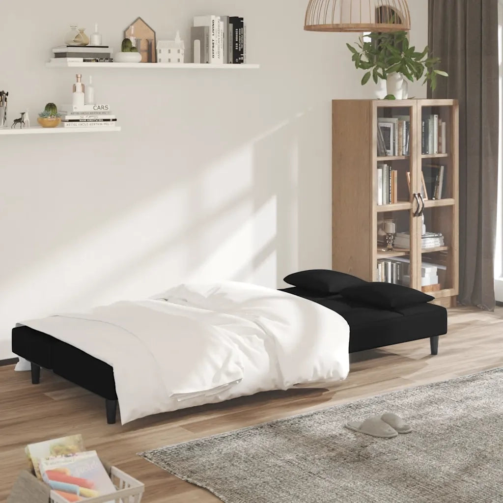 Divano Letto a 2 Posti con 2 Cuscini-Sofa Letto 2 Posti-Daybed Nero in Velluto 204020