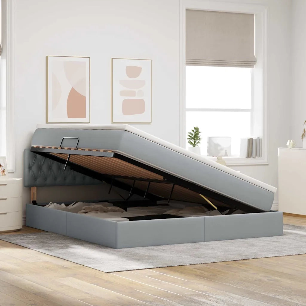 Letto con contenitore e materasso Grigio chiaro 180 x 200 cm