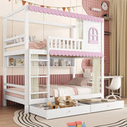 LETTO a castello 90x200 cm Bianco e Rosa con cassetti e ripiani