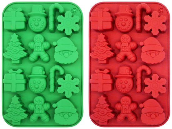 Mold a Silicina - 2 Pezzi - Mold per Cioccolata di Natale - Mold per Fudge - Babbo Natale/Albero di Natale - Per Cioccolata/Gele - Forma da Cucina