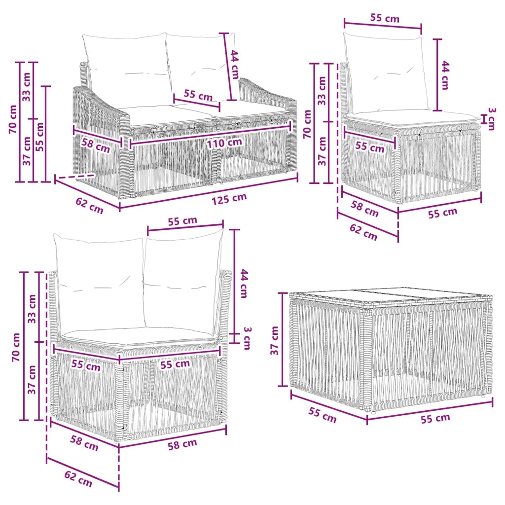 Set Divano da Giardino 8 pcs Nero polyrattan 3436018