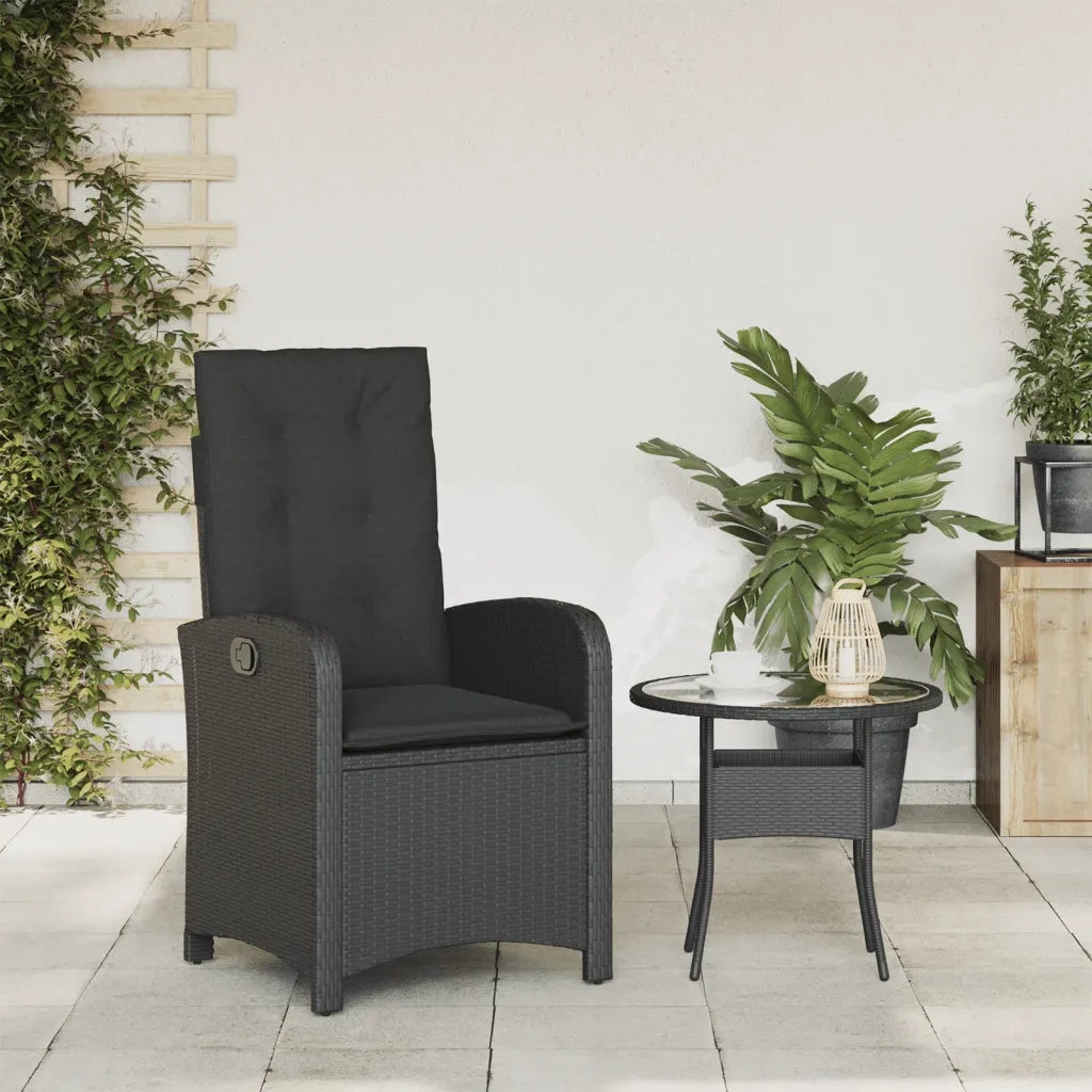 Sedia Reclinabile da Giardino con Cuscini Nera in Polyrattan 365161