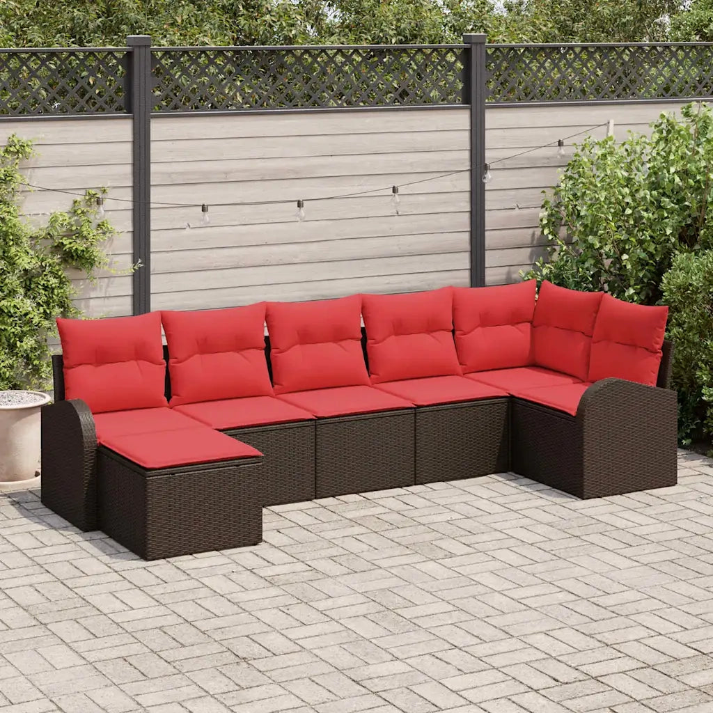Set Divano da Giardino con cuscino 7 pcs Marrone Poly Rattan 3346134