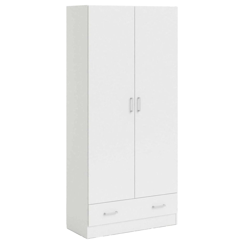 Armadio Multiuso Design Moderno Con 2 Ante E 1 Cassetto Salvaspazio Con Ripiani Interni E Vano Contenitore Per Camera Da Letto O Ingresso 79.4 X 35.7 X 170.4 Cm Bianco