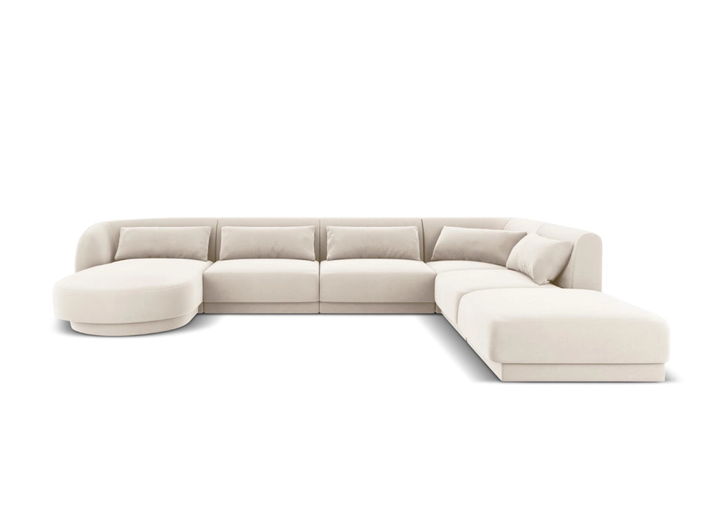 Cosmopolitan Design - Divano panoramico destro "Tulum" 6 posti in velluto beige chiaro 