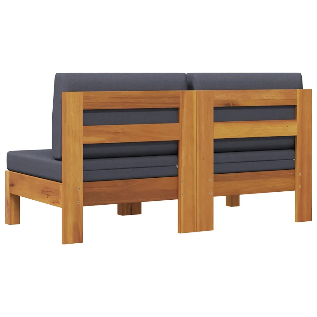 Divano componibile-Divani Centrali 2 pz con Cuscini Grigio Scuro Massello Acacia