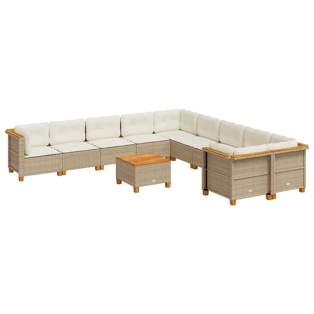 Set Divani da Giardino 11 pz con Cuscini Beige in Polyrattan 3262051