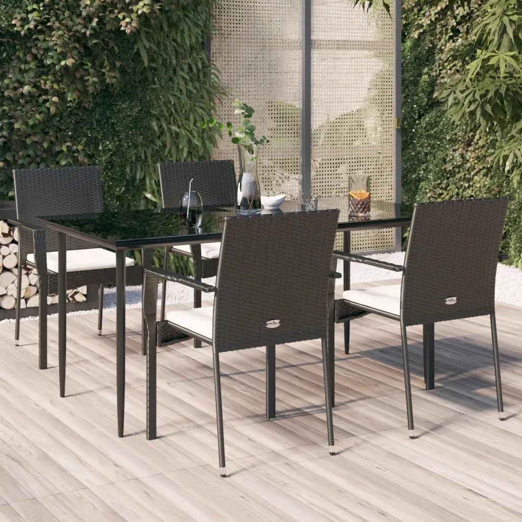 Set da Pranzo da Giardino 5 pz Nero con Cuscini in Polyrattan 3185122