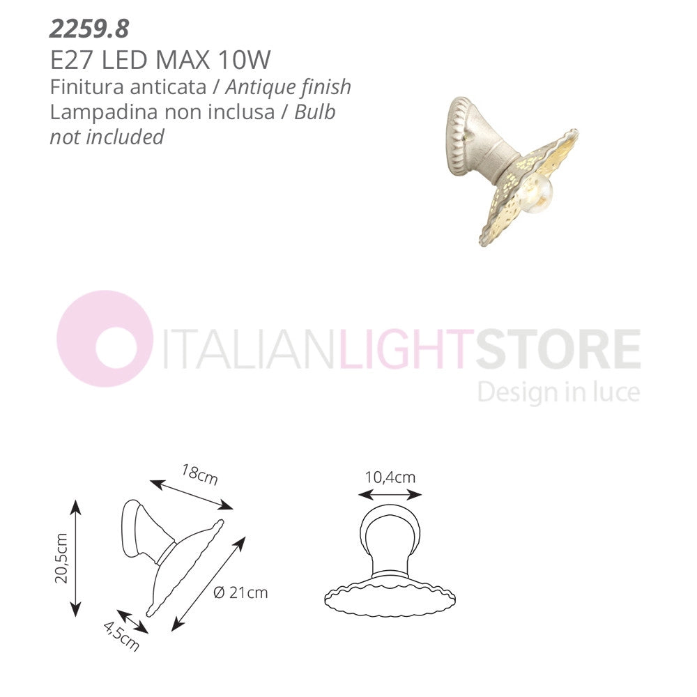 MERLETTO MATT Applique con Base Obliqua e Paralume Ceramica Anticata Ø21