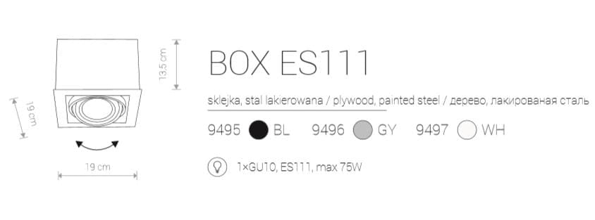 Plafoniera spot Nowodvorski BOX nera legno 19cm GU10