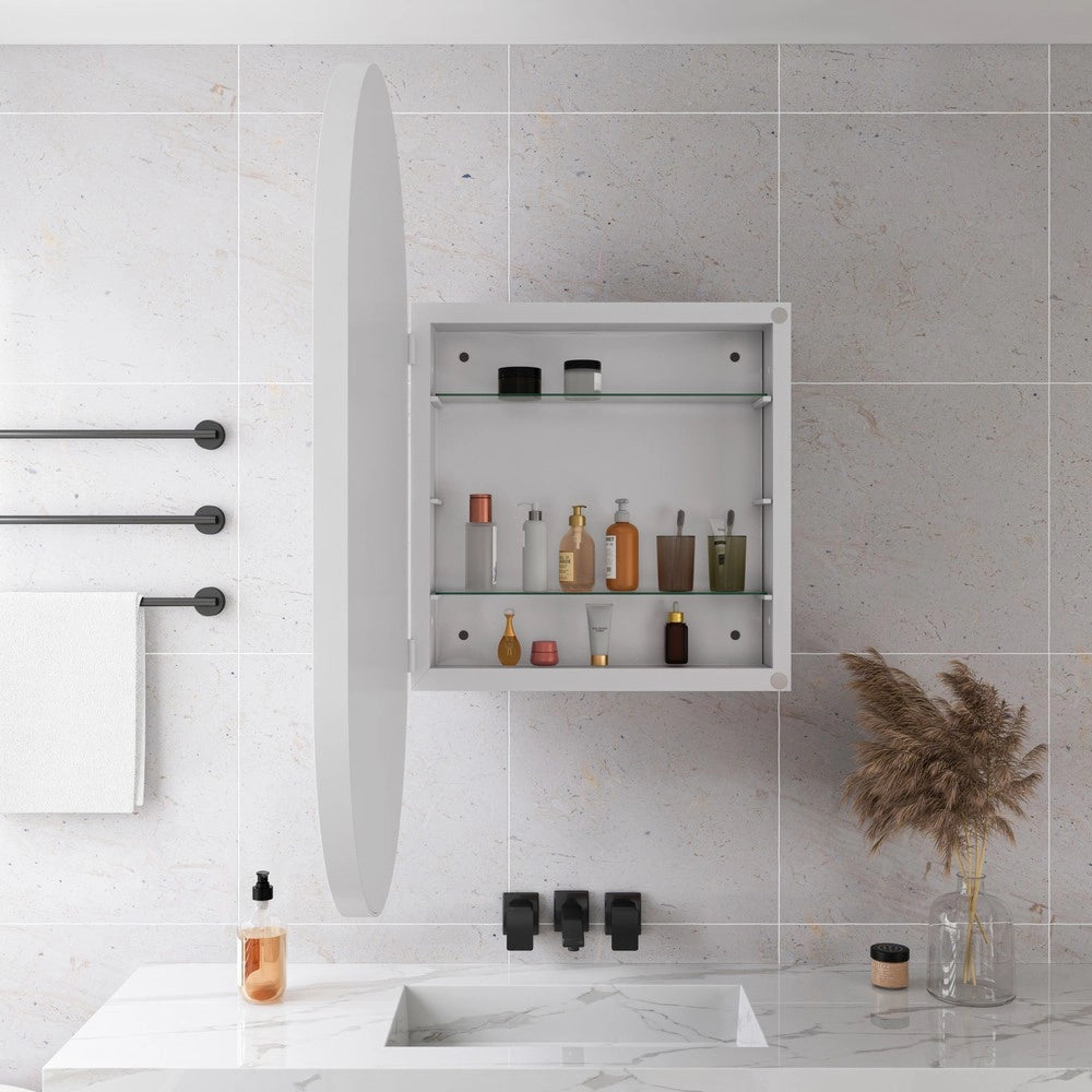 Armadietto Specchio Ovale da Bagno con Ripiani Regolabili ¨C MINIMAL ¨C Bianco