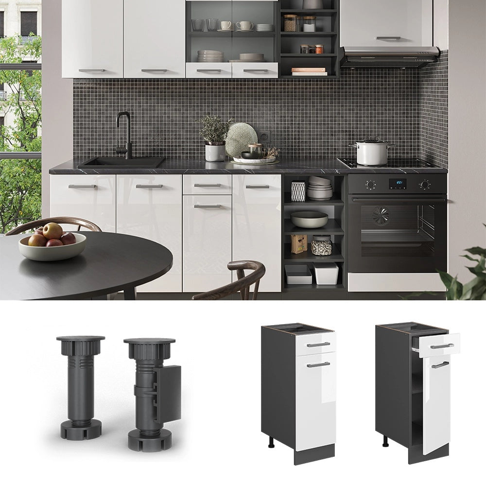 Mobiletto base per cucina R-Line Bianco lucido/Antracite 30 cm, PL Rovere Vicco