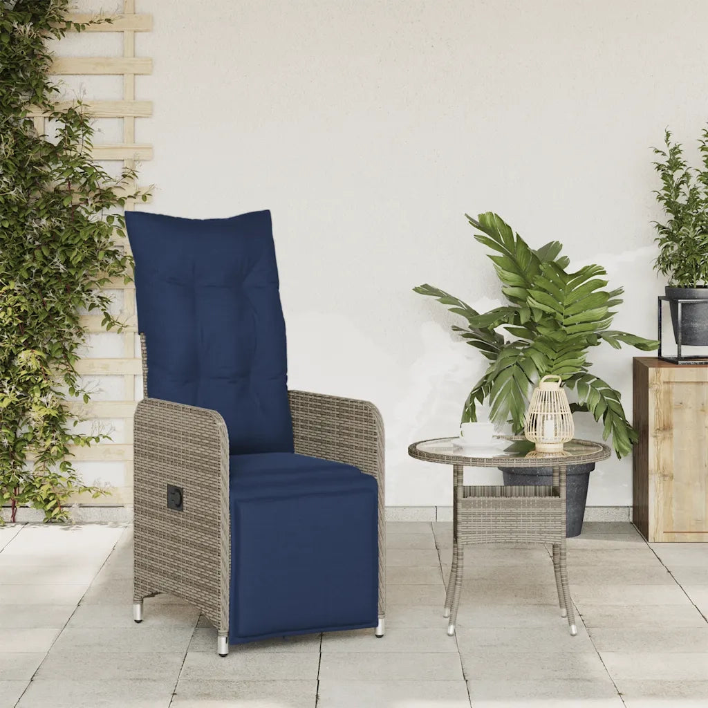 Sedia da giardino reclinabile con cuscini grigia in polyrattan 365699