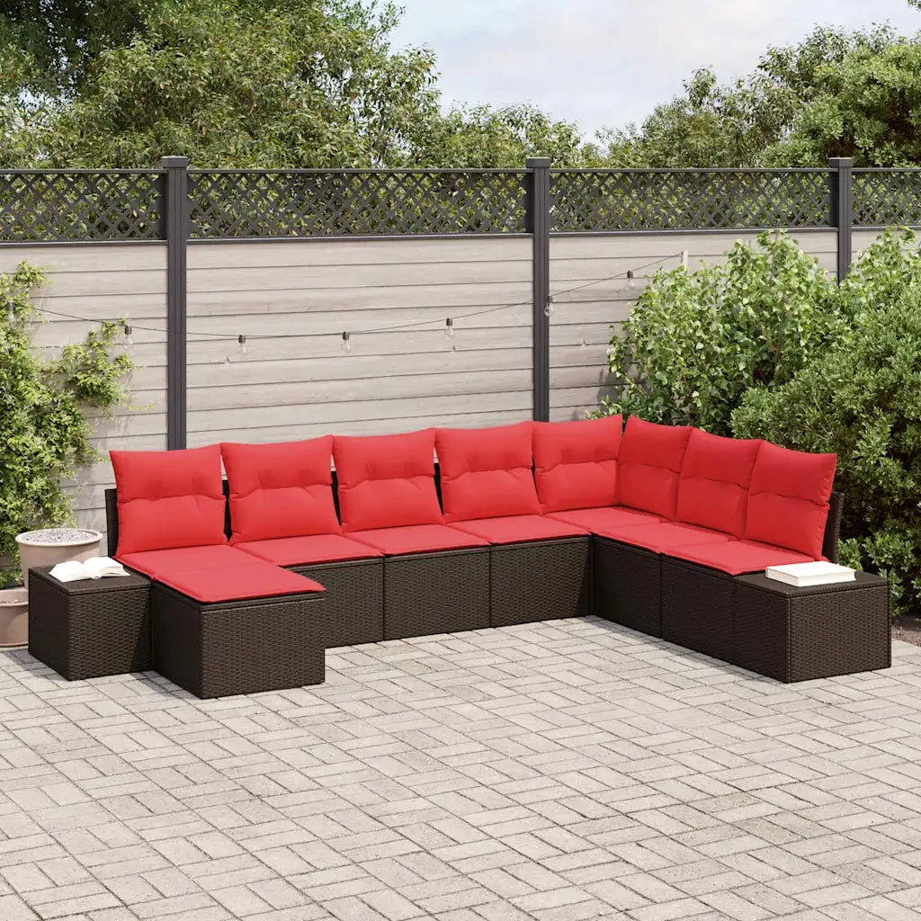 Set Divano da Giardino 8 pz Marrone e Rosso polyrattan 3355853