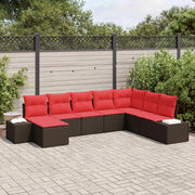 Set Divano da Giardino 8 pz Marrone e Rosso polyrattan 3355853