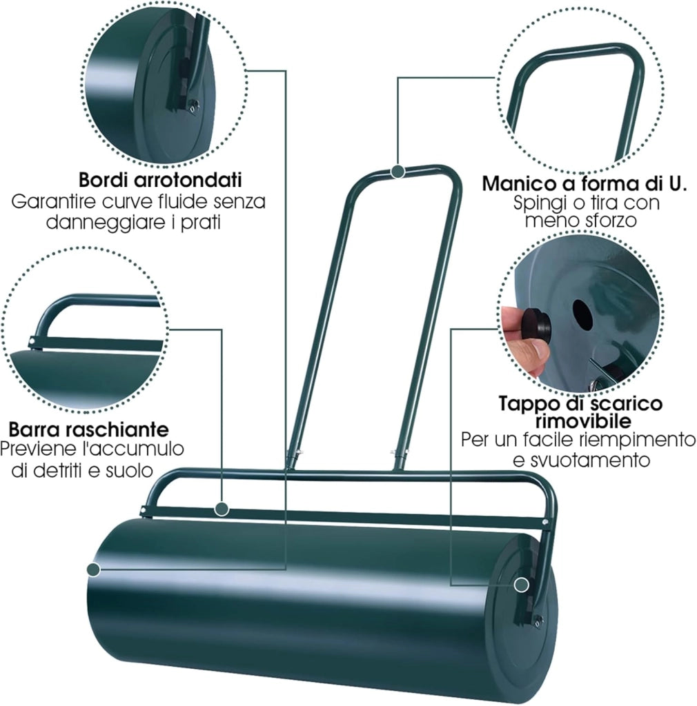 Rullo per Prato Larghezza 60cm Ø32, capacità di Riempimento 48L (Verde)