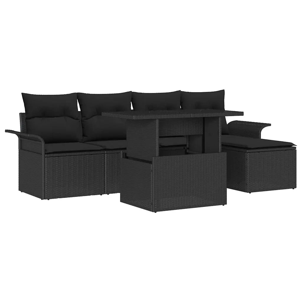 Set Divano da Giardino con cuscino 6 pcs Nero polyrattan 3348269
