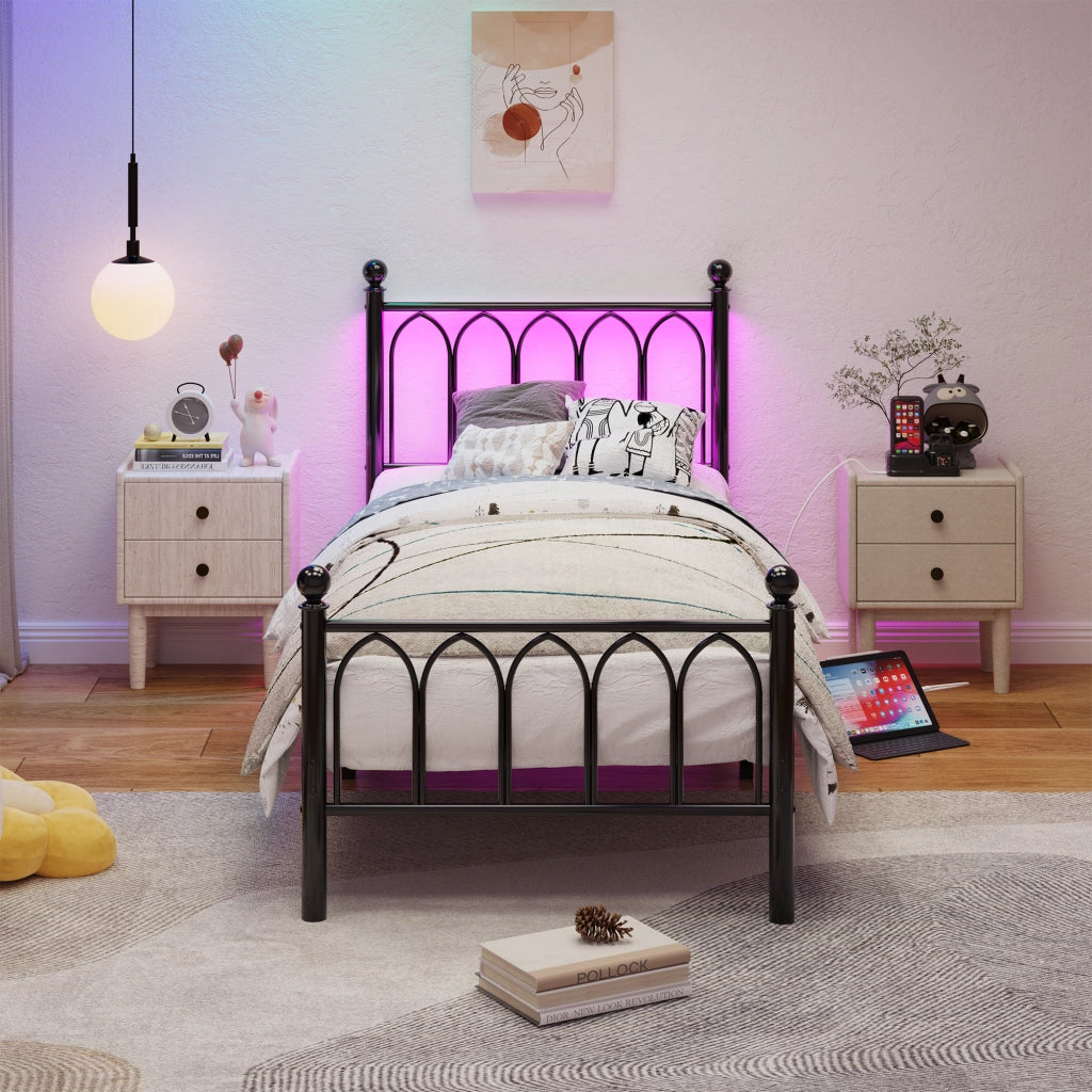 Giroletto con LED e USB ¨C MINIMAL ¨C Metallo Nero 90x200 con Contenitore