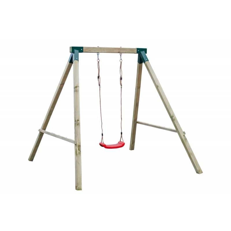 Altalena da giardino per bambini, struttura in legno pino impregnato con seduta singola plastica, uso esterno privato - Esterni da Vivere