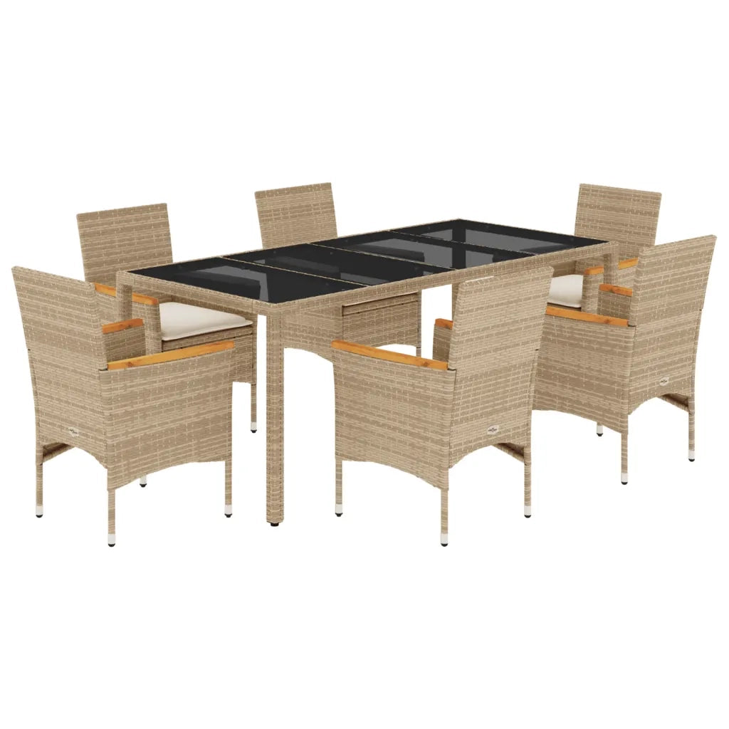 Set da Pranzo da Giardino 7 pz con Cuscini Polyrattan e Vetro 3278661