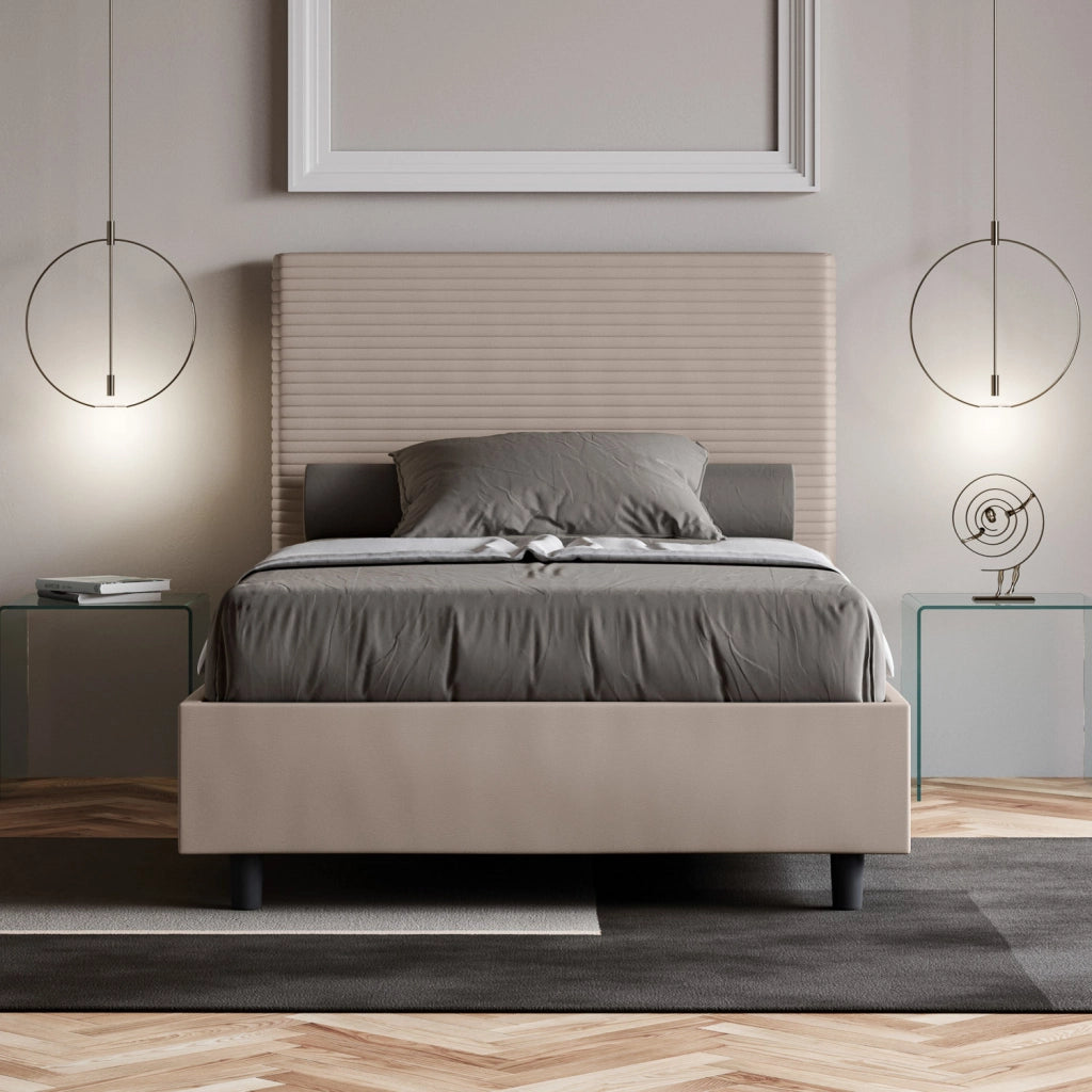 BS COM Letto una piazza e mezza contenitore imbottito 120x210 similpelle tortora