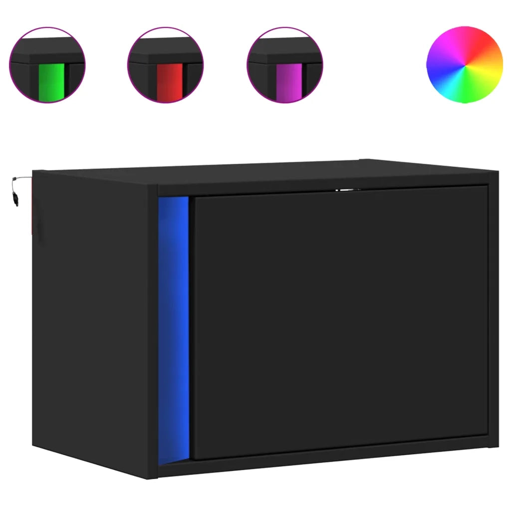 Set di 2 Comodini | Armadio da Notte | Mobiletto da notte a Parete con Luci LED Neri