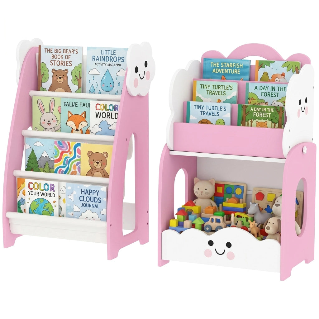 Libreria Bambini con Ripiani e Tasche ¨C Minimal ¨C Rosa 80x30x60 cm