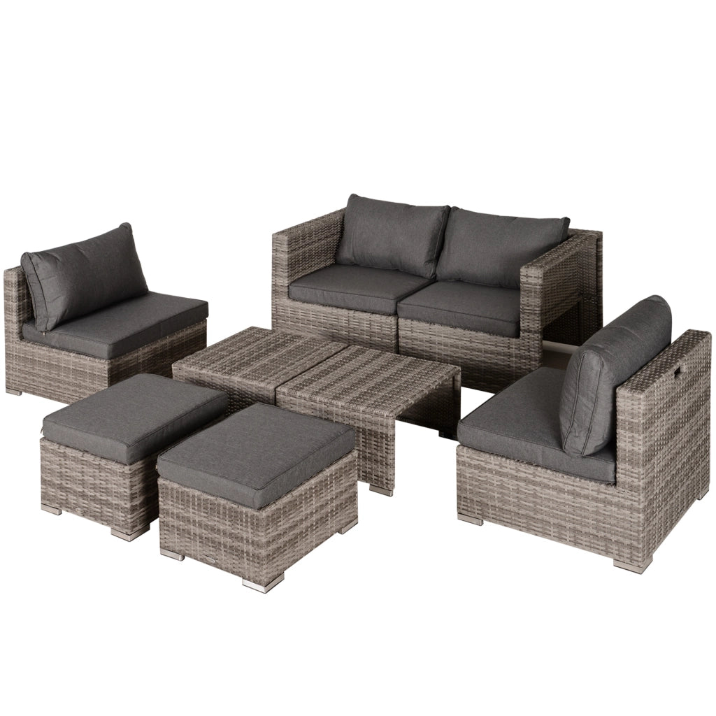 Set Salotto da Giardino 8 Pezzi ¨C Xylo ¨C Polyrattan Grigio con Poltrone Tavolini Sgabelli Salvaspazio