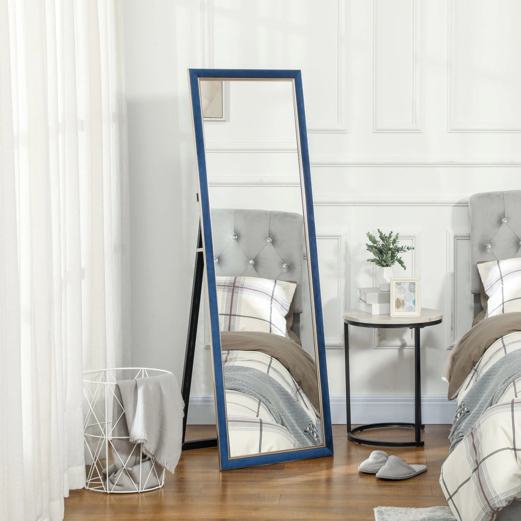 Specchio da Parete 150x50 cm con Cornice Velluto e Supporto ¨C zephmum ¨C Blu